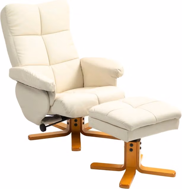 Poltrona relax girevole con poggiapiedi reclinabile ¨C zephmum ¨C crema 80x86x99 cm