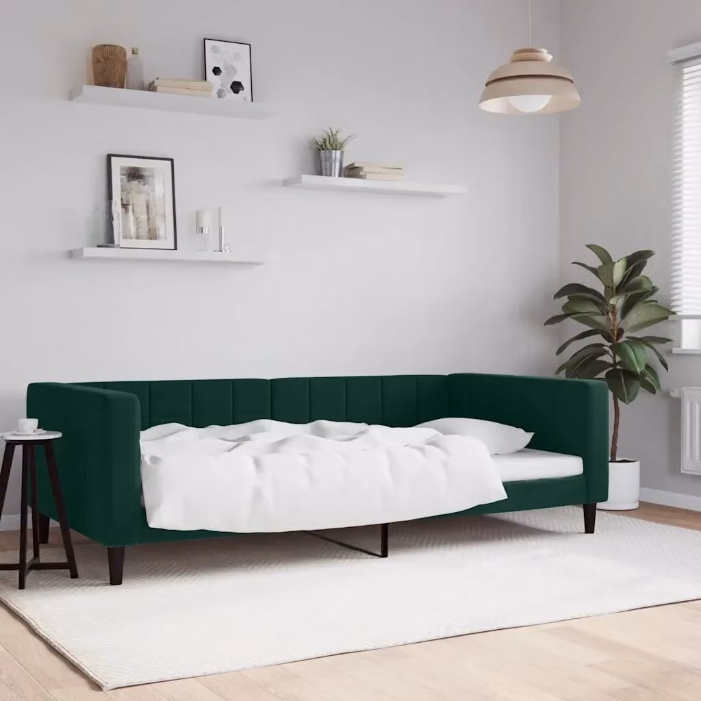 Letto singolo moderno in velluto verde scuro per adulti L/P/H: 200 x 100 x 68 cm – 2