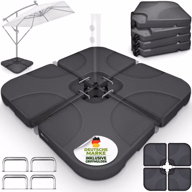 tillvex® supporto per ombrellone antracite 60 litri / 80 kg - 4 parti per ombrellone a sbalzo incl. connettore in metallo | peso dell'ombrellone riempibile con acqua o sabbia | supporto per ombrellone a sbalzo resistente alle intemperie