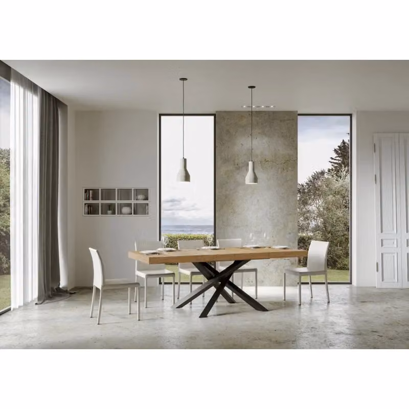 Tavolo allungabile moderno ITAMOBY Volantis Premium in legno Quercia Natura con telaio Antracite L: 140-400 cm, P: 90 cm – 2