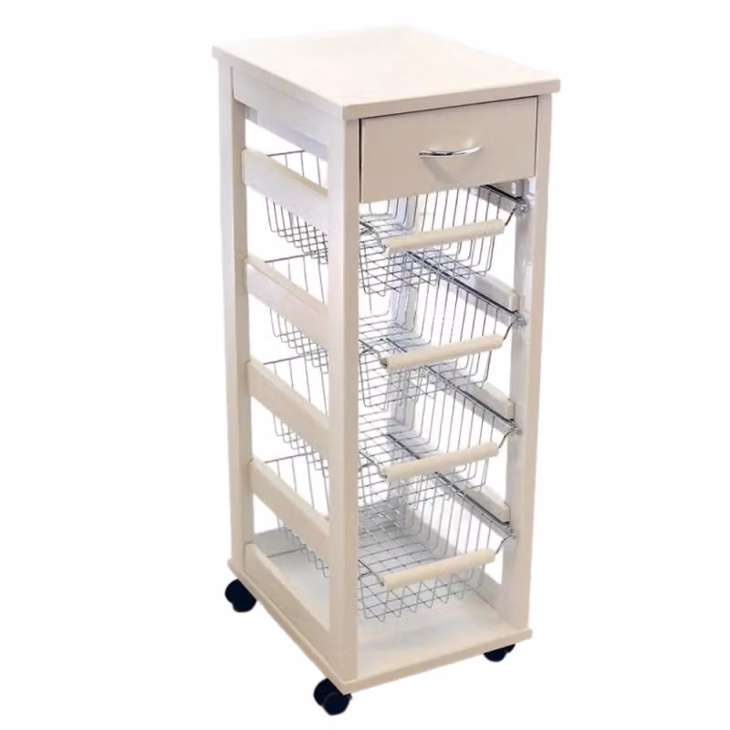 Carrello salvaspazio Vesuvio Effezeta Italia con piano in legno bianco per cucina L: 39,0 cm, P: 29,0 cm, H: 84,0 cm – 2