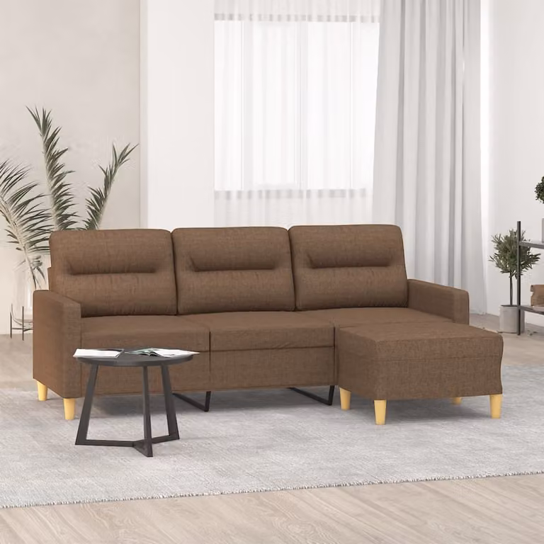 Maison Exclusive - Divano a tre posti con poggiapiedi, marrone, 180 cm, in tessuto