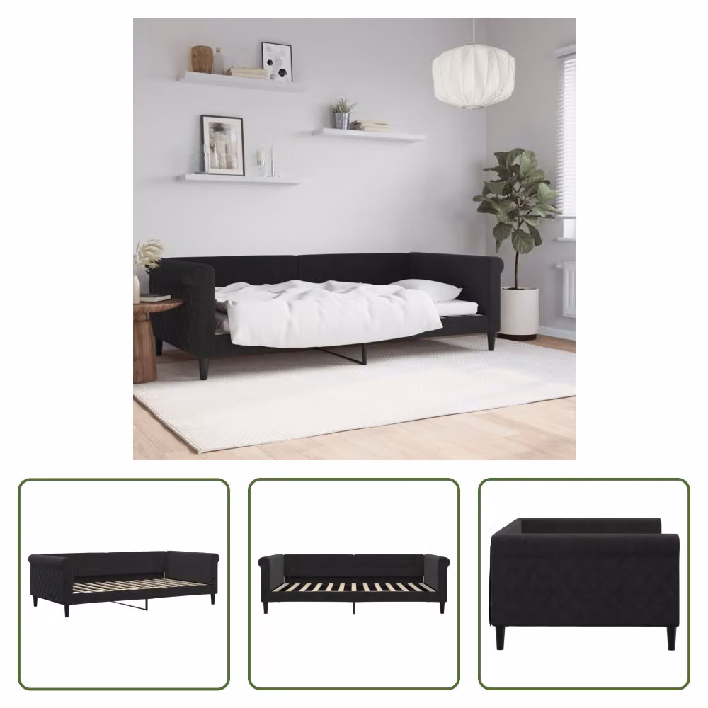 The Living Store Letto da giorno nero 100x200 cm in velluto