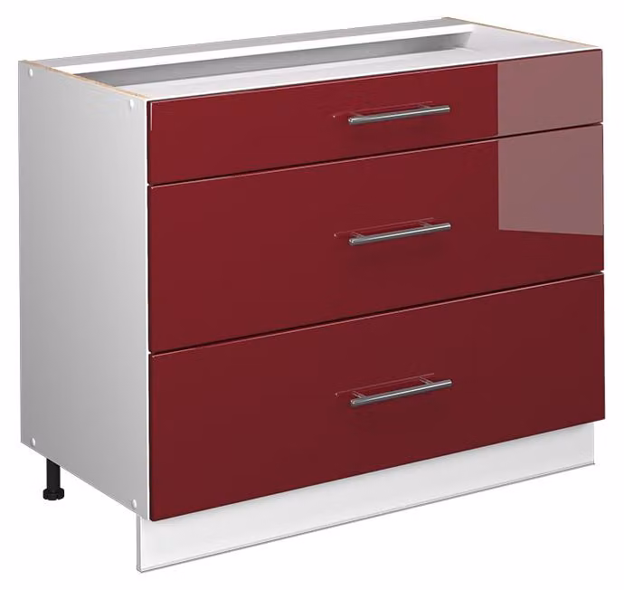 Mobiletto base per cucina Vicco Fame-Line Bordeaux lucido/Bianco 100 cm senza piano di lavoro, Model 61619