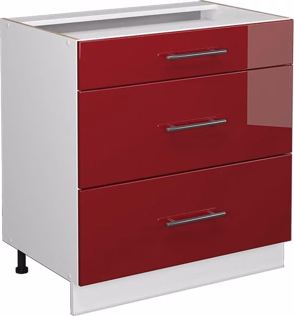 Cassettiera da bagno Fame-Line Bordeaux lucido 80 x 82 cm con 3 cassetti, senza piano di lavoro Vicco
