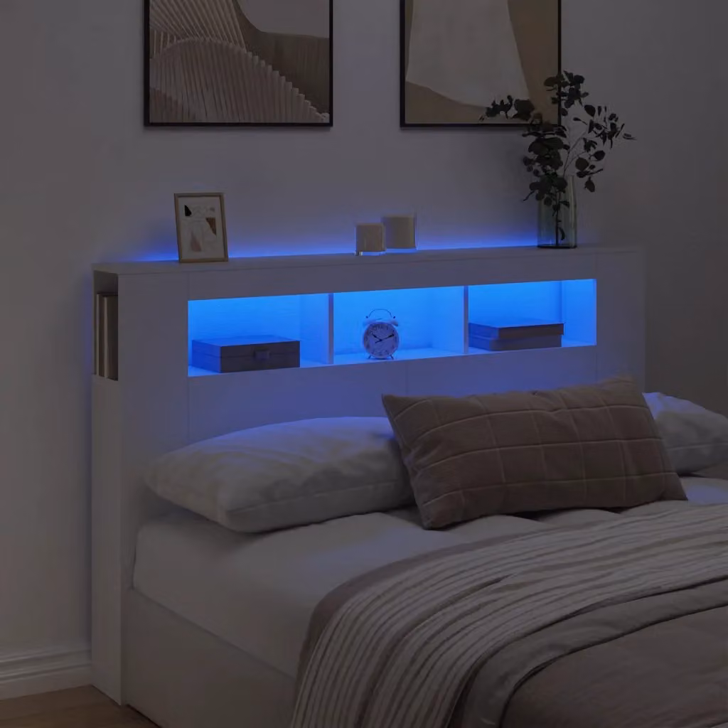 Testiera con LED e porta USB bianca vidaXL in legno multistrato L: 160 cm, P: 18,5 cm, H: 103,5 cm – 1
