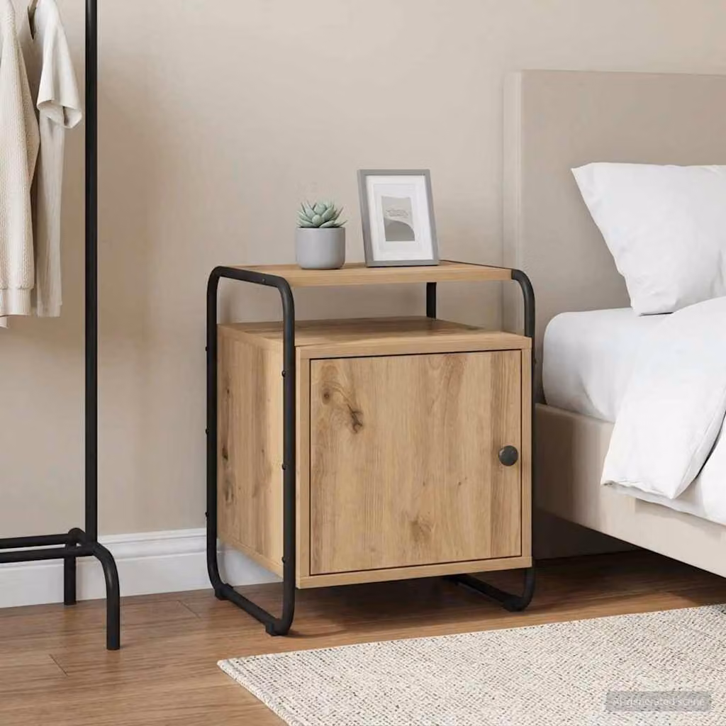 Armadio da notte moderno vidaXL in legno ingegnerizzato e metallo, colore rovere e nero