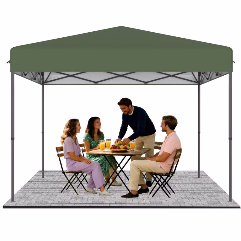 QEENTOE, Gazebo pop-up 3x3 metri, verde, altezza regolabile da 240 a 260 cm, impermeabile, resistente alle intemperie, protezione UV, struttura in acciaio, ideale per giardino, campeggio, matrimoni, cortili