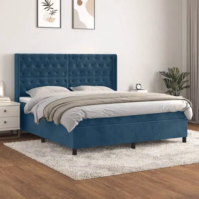 Letto Ibrido con Giroletto a Molle e Materasso vidaXL in Velluto Blu e Bianco L/P: 160 x 200 cm