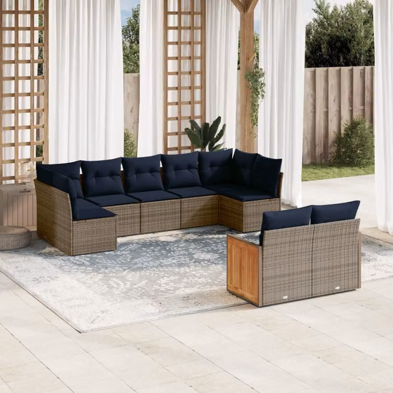 Set di divani da giardino vidaXL in polyrattan grigio con cuscini, design moderno a forma di L per esterno