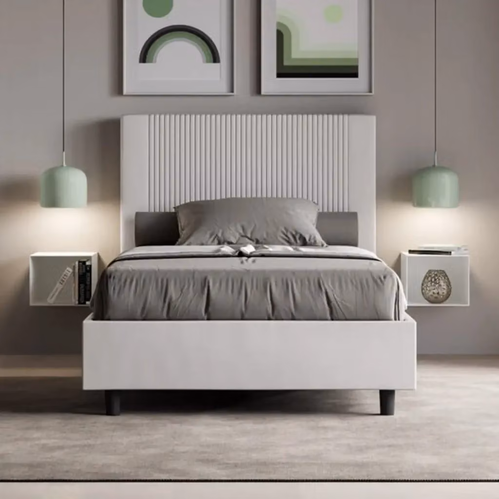 Letto matrimoniale francese con contenitore imbottito Ityhome Goya in similpelle bianco L/P/H: 140 x 200 x 122 cm – 2