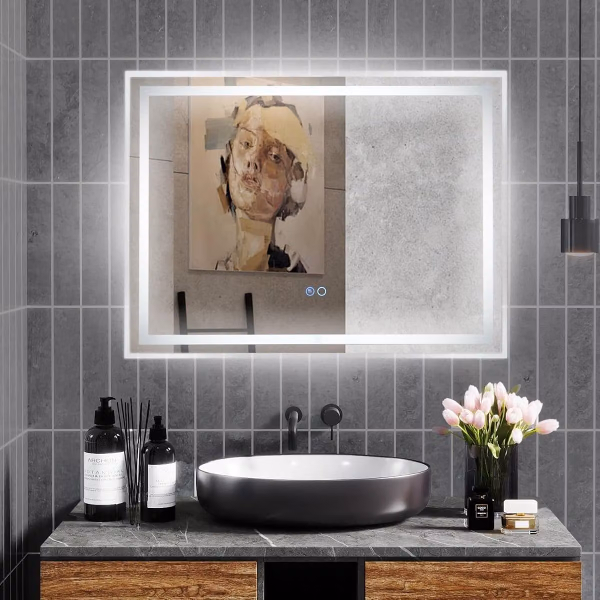 Specchio da bagno rettangolare Costway con LED dimmabile e interruttore touch, Bianco, L: 80 cm, H: 60 cm