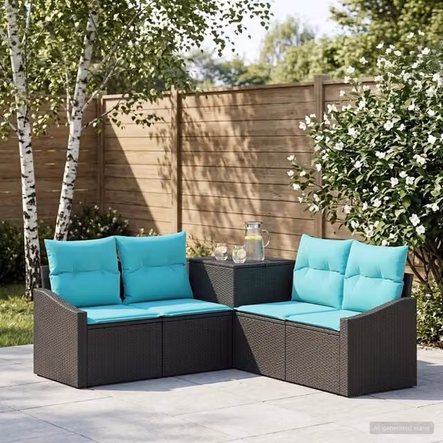 Set di divani 5 pz Nero e Blu 178,5 x 178,5 x 85 cm 3447810