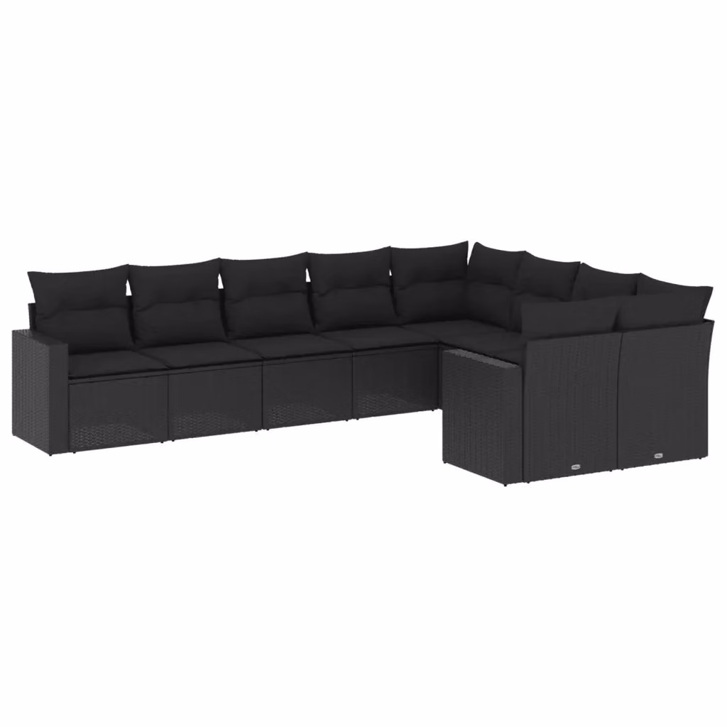Set Divani da Giardino a L vidaXL 9 pz con Cuscini Nero in Polyrattan e Acciaio – 2