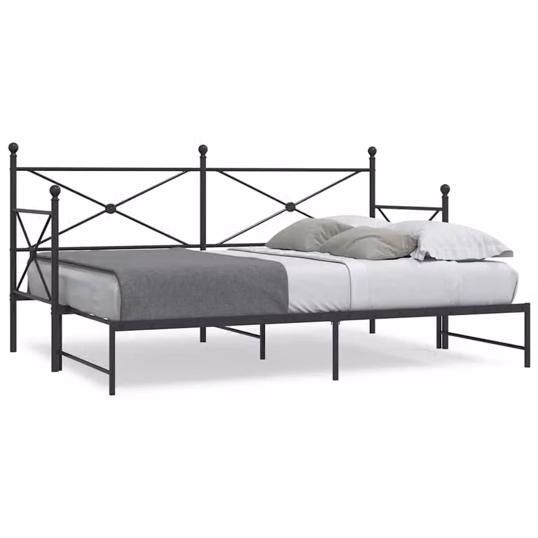 vidaXL Divano Letto Estraibile Moderno in Tessuto Nero con Struttura in Metallo e Scomparti Laterali L/P/H: 80 x 190 x 107 cm