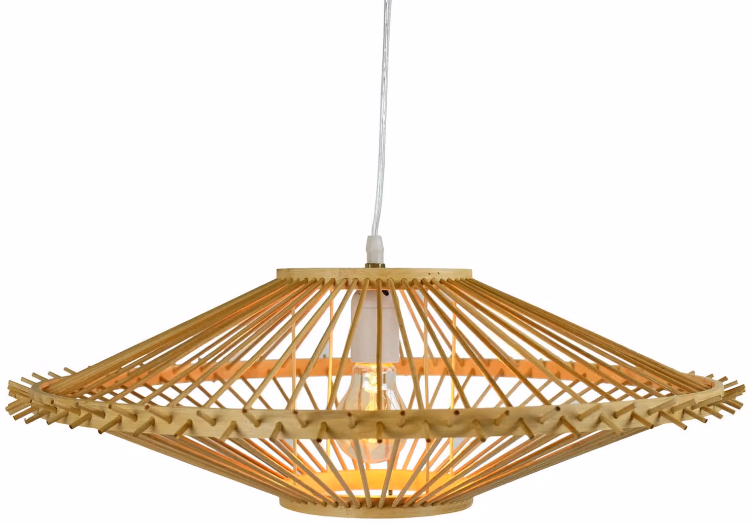 Fine Asianliving Bamboo Hanging Lamp Lampada a sospensione fatta a mano - Zoe D55xH18cm Lampada a sospensione Illuminazione Paralume di bambù Tessuto Lampada Illuminazione Rotan