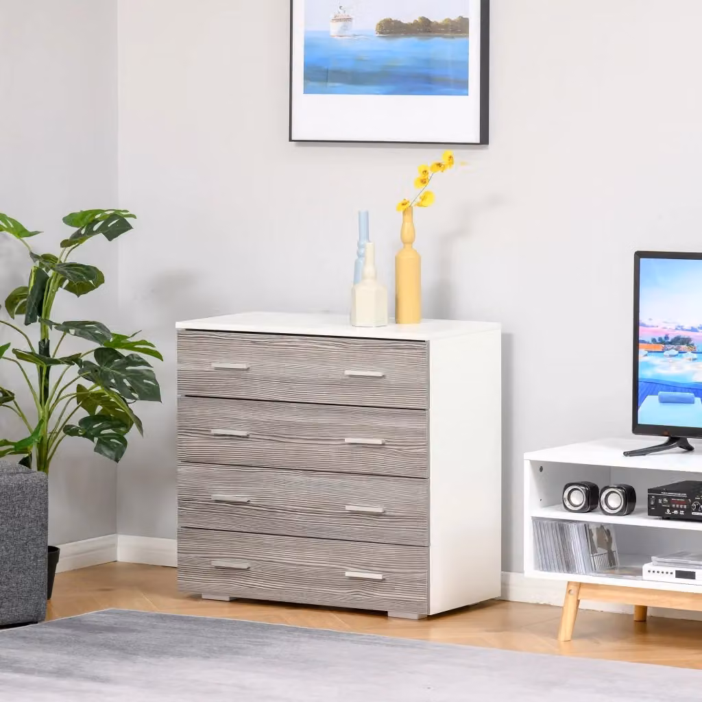 Cassettiera moderna GIORDANOSHOP in legno e MDF con 4 cassetti, Bianco e Grigio, L: 76 cm, P: 35 cm, H: 72 cm – 2