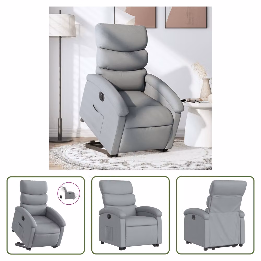 The Living Store Poltrona relax con supporto elettrico in tessuto grigio chiaro