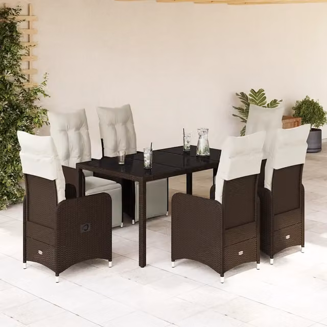 Set Bistrò da Giardino 7 pz con Cuscini in Polyrattan Marrone 3277190