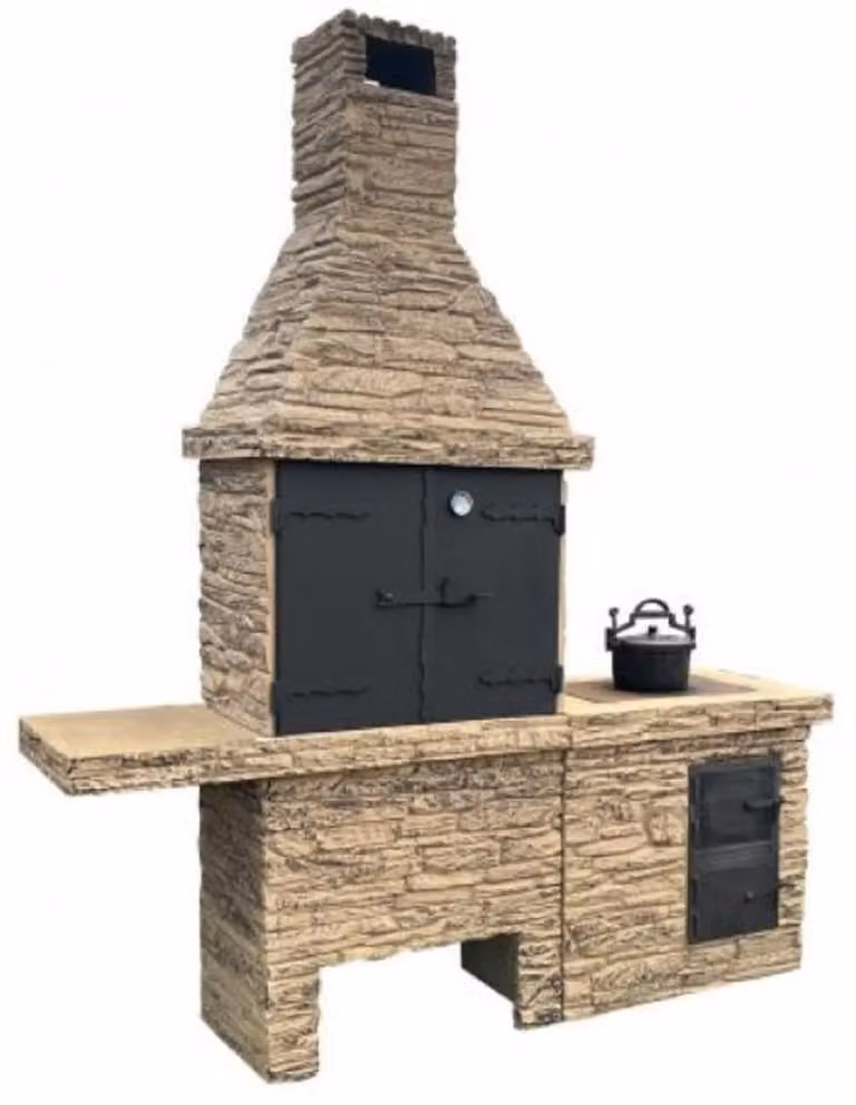 Casa Padrino barbecue da giardino in cemento beige / nero 196 x 58 x h. 188 cm