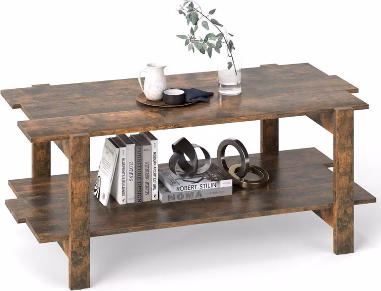 Tavolino da caffè a 2 ripiani con ripiano - Legno marrone, 115 cm