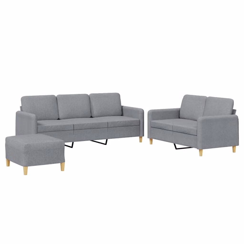 Set di Divani 3 pz con Cuscini Grigio Chiaro in Tessuto