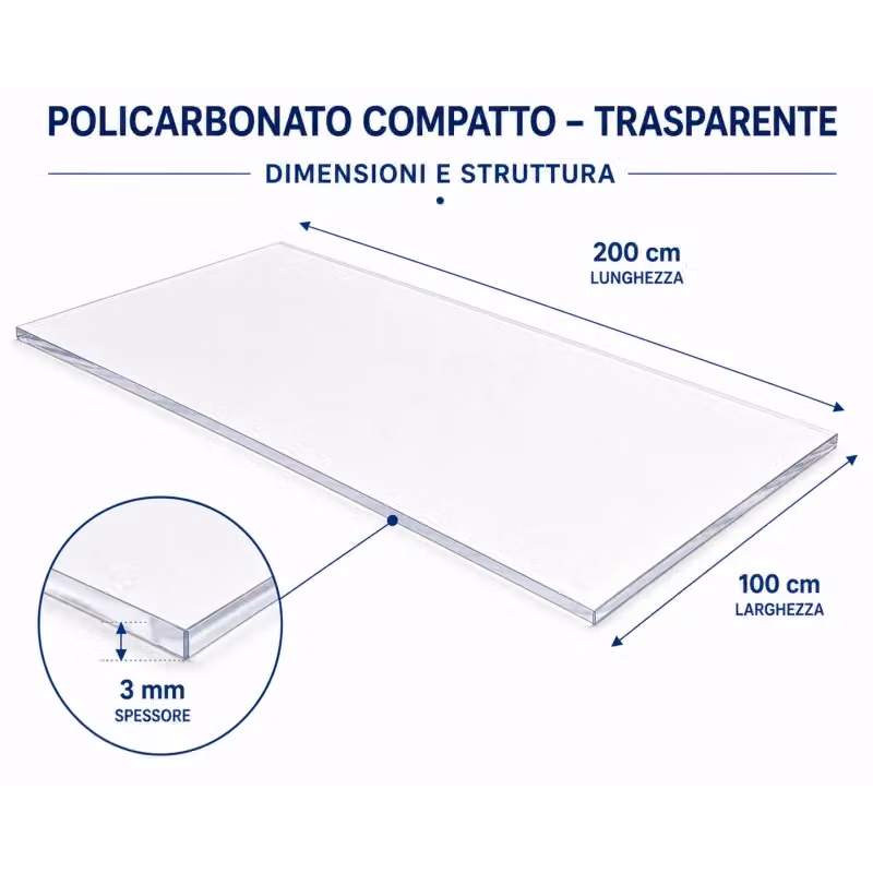 EZOOZA Pannello in Policarbonato Compatto Trasparente, Spessore: 3 mm, L: 200 cm, P: 100 cm, Confezione da 2 Pezzi