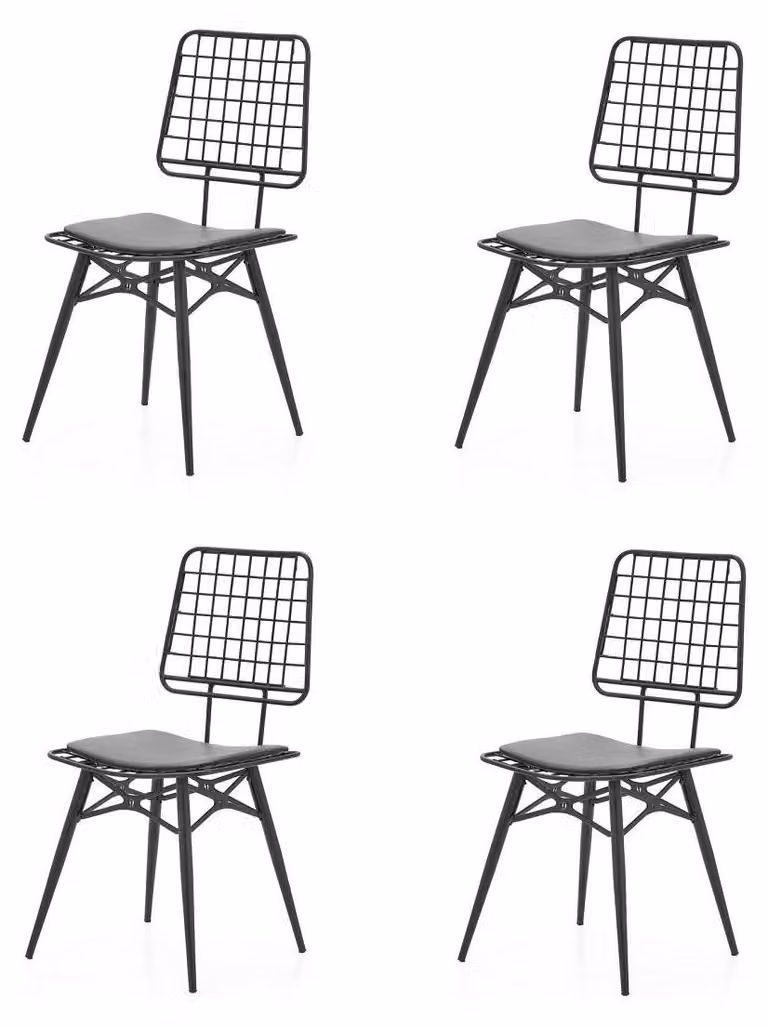 Set di 4 sedie, design moderno, confortevoli, nere, realizzate in metallo