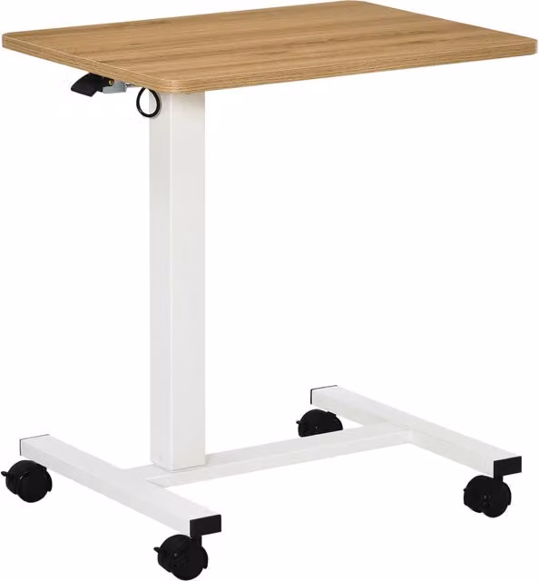 Scrivania Regolabile in Altezza con Ruote XYLO Bianco e Legno Naturale L: 65 cm, P: 48 cm, H: 70-110 cm