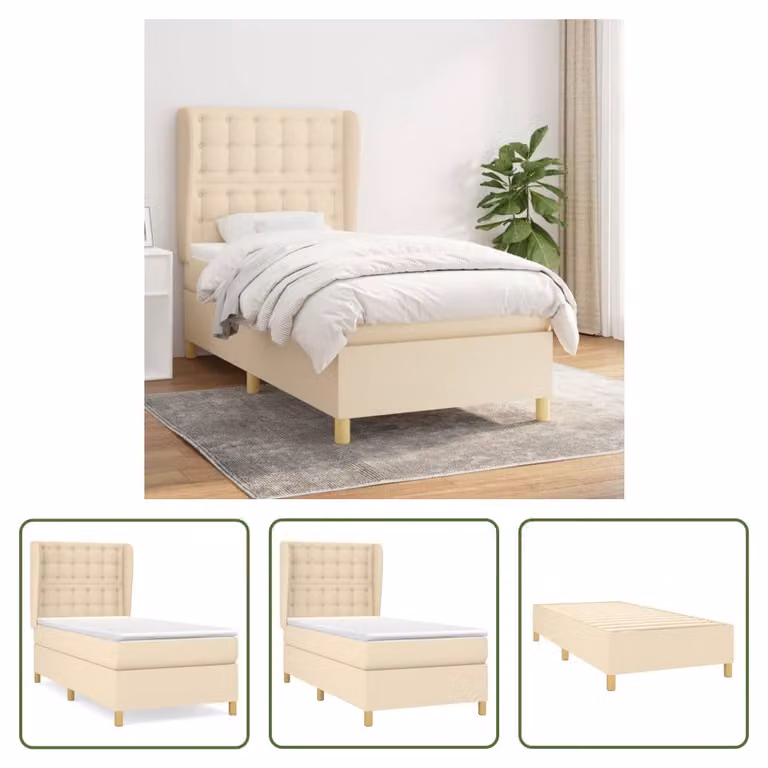 The Living Store Letto a molle insacchettate con materasso crema 80x200 cm in tessuto