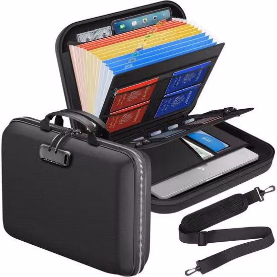 Valigetta da trasporto ignifuga - Cartella portadocumenti portatile - Con lucchetto e maniglia - 13 scomparti - Adatta per laptop e documenti - Ideale per l'home office
