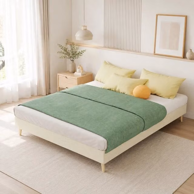 Letto matrimoniale 140 × 200 cm in tessuto beige con rete a doghe struttura in metallo design geometrico