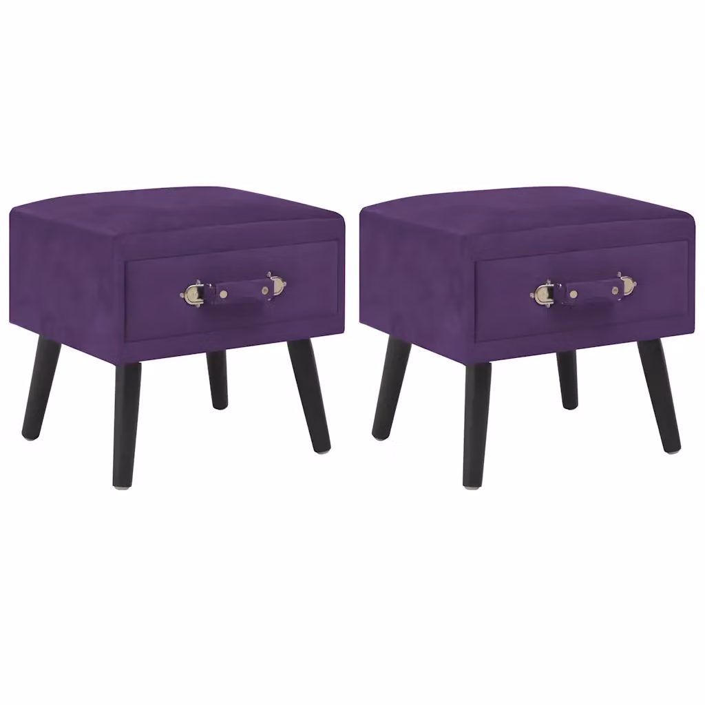 Set di 2 comodini vidaXL in velluto viola con struttura in legno di pino, L/P/H: 40 x 35 x 40 cm – 2