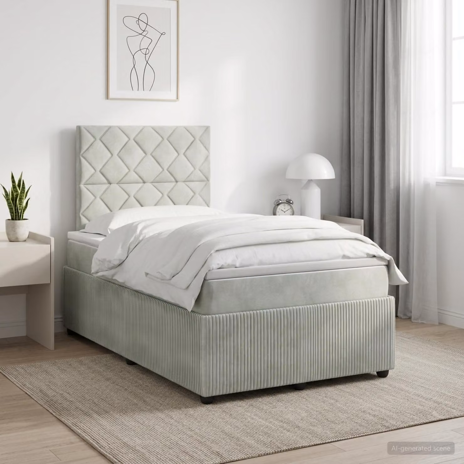 Letto box spring con materasso vidaXL in tessuto grigio e bianco L/P/H: 120 x 200 x 76 cm