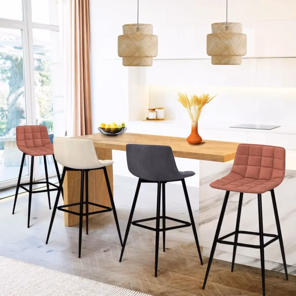 Set di 4 sgabelli da bar MADY IDMarket in velluto con struttura in metallo, colori grigio scuro, terracotta (x2) e beige – 2
