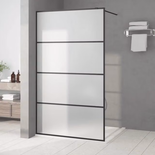 Parete Doccia Walk In vidaXL in Vetro Smerigliato con Profilo Nero L: 115 cm, H: 195 cm