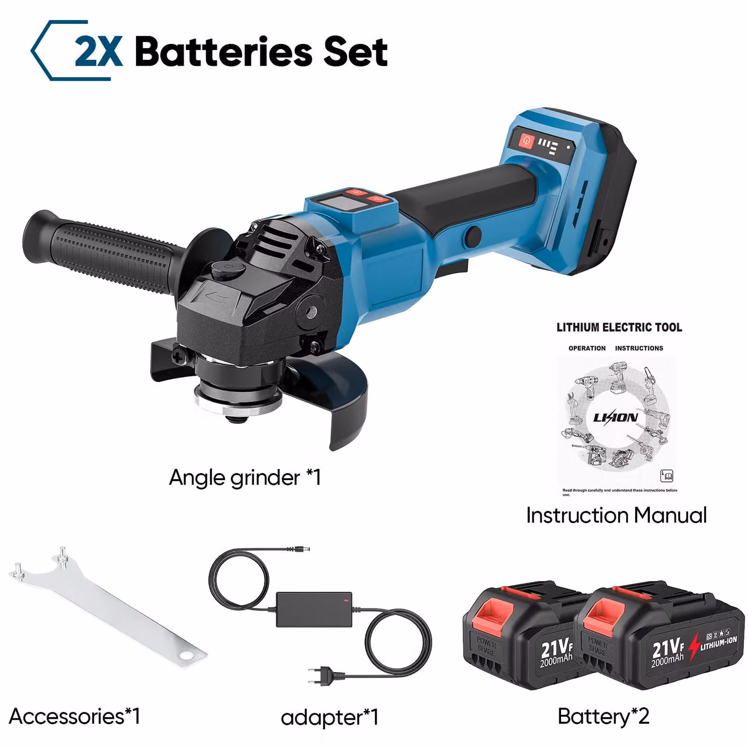 Smerigliatrice angolare a batteria - 125 mm - 2000 W - Senza spazzole - 21 V - 2 batterie