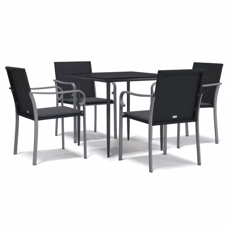 Set Pranzo da Giardino 5pz con Cuscini in Polyrattan e Acciaio