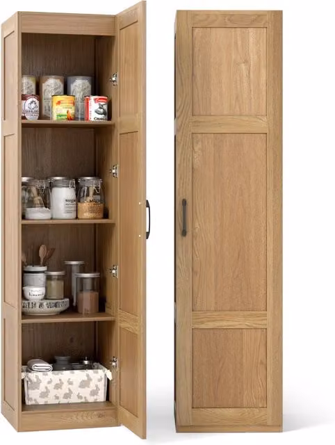 Credenza minimalista con 4 ripiani e ante a battente per cucina, soggiorno o bagno, finitura opaca beige o marrone, L: 150 cm, P: 40 cm, H: 37,5 cm