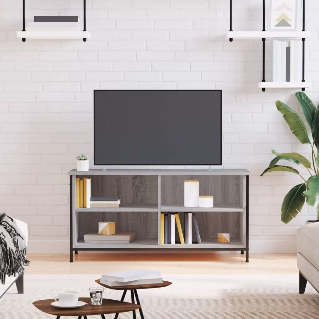 vidaXL Mobile Porta TV in Stile Industriale Grigio con Legno e Metallo L: 100 cm, P: 40 cm, H: 50 cm