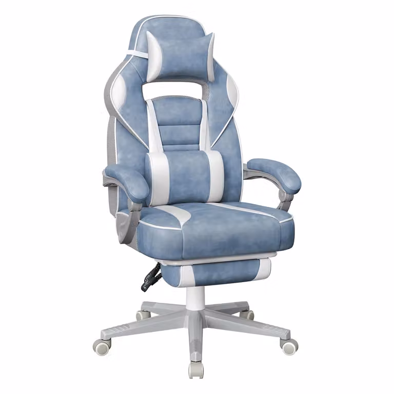 Sedia da Ufficio Ergonomica con Poggiapiedi Telescopico Schienale Regolabile, Blu Turchino + Bianco Crema
