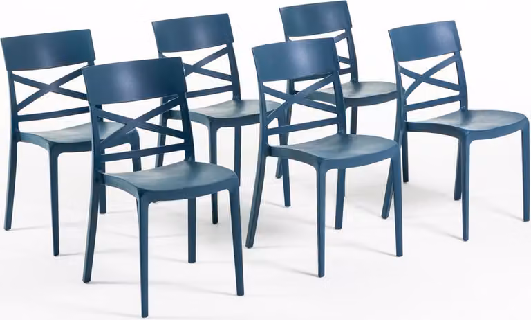 set di 6 sedie impilabili in polipropilene con fibra di vetro per uso esterno e giardino, bar e ristorante, cucina design moderno - MARTINA - Petrol