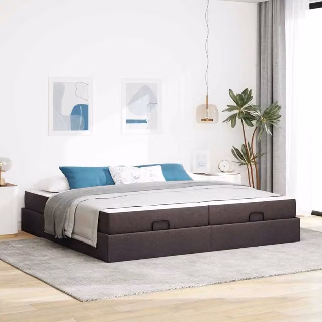 Letto matrimoniale con struttura imbottita e materasso in schiuma vidaXL, colore marrone, L 200 x P 200 x H 43,5 cm