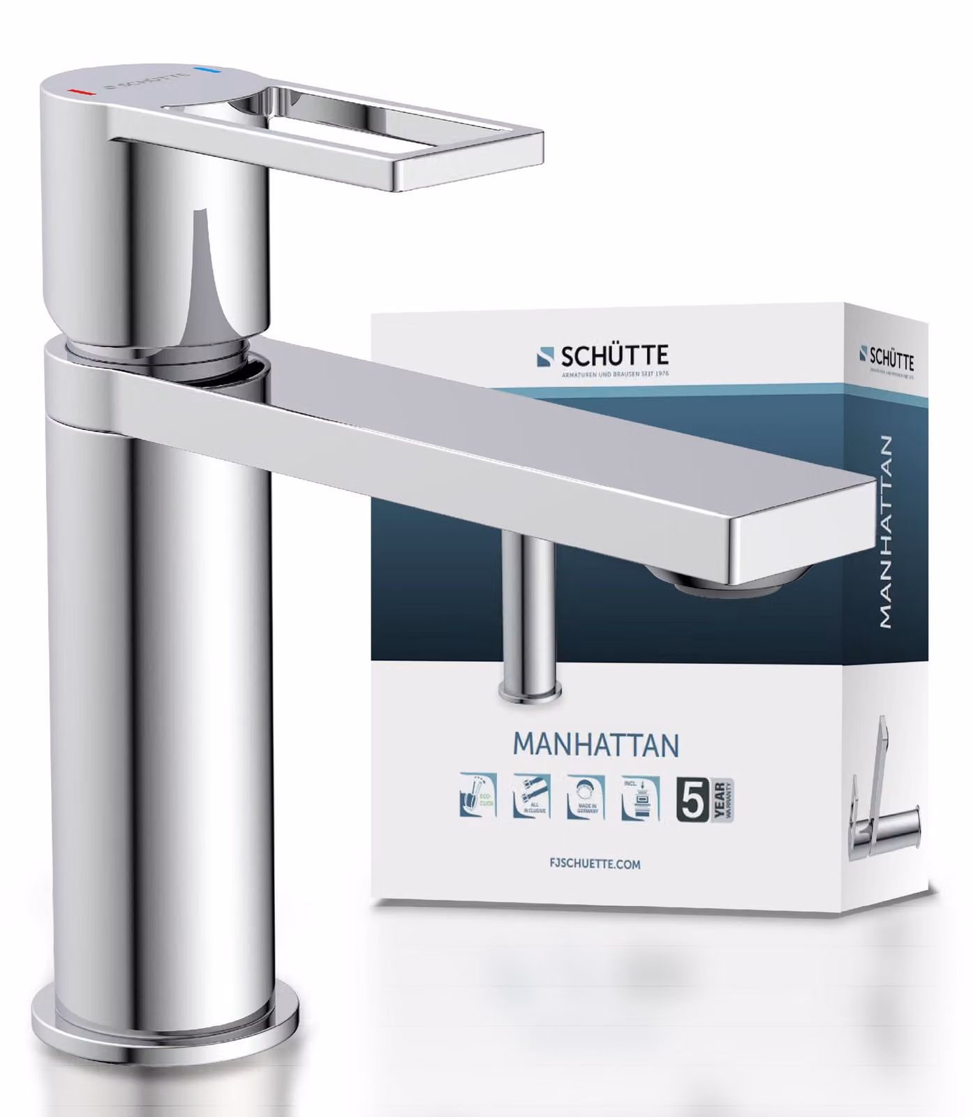 Miscelatore monocomando Manhattan per lavabo, in cromo, completo di gruppo di scarico