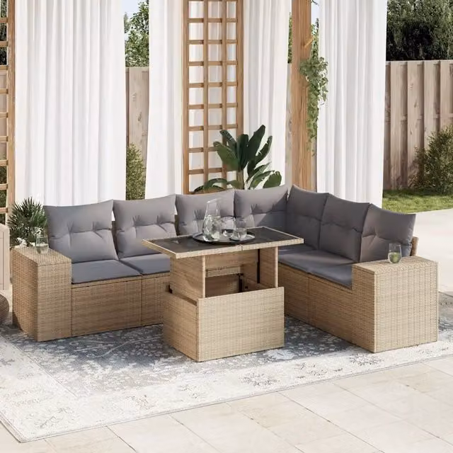 Set Divani da Giardino 7 pz con Cuscini Beige in Polyrattan 3326810