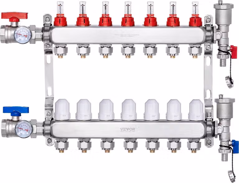collettore del circuito di riscaldamento a 7 circuiti indicatore di flusso del riscaldamento a pavimento 5L/min