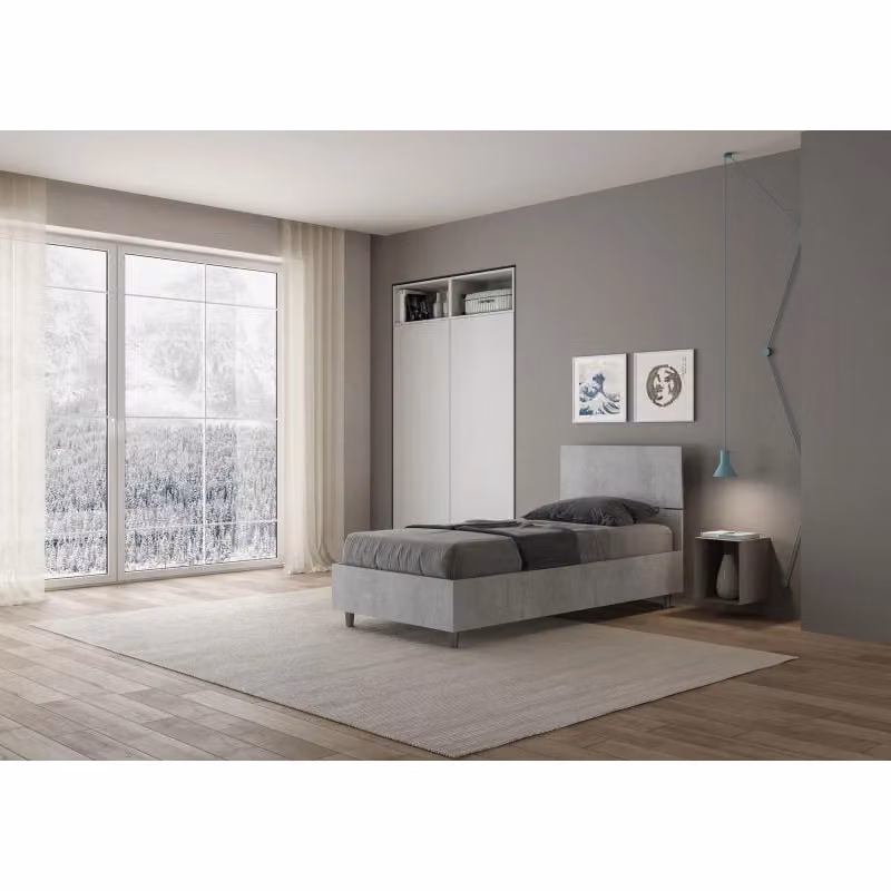 Letto Singolo Ityhome con Struttura Imbottita e Testata in Tessuto, Grigio, L/P/H: 199 x 80 x 30 cm – 2