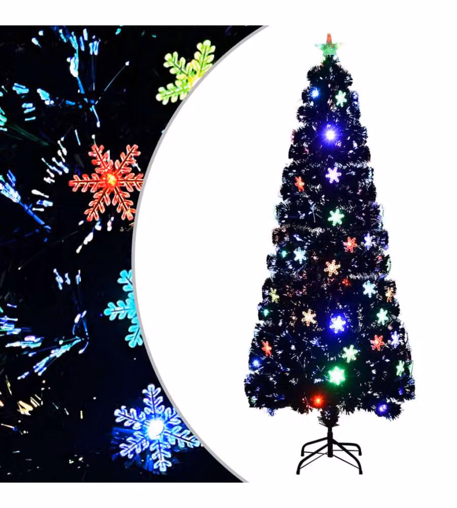 Albero Natale con Fiocchi di Neve a LED Nero 240cm Fibra Ottica