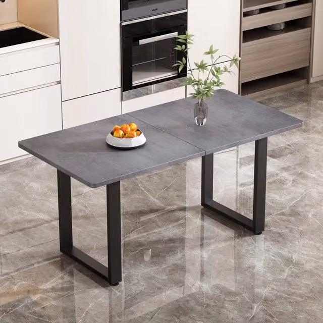 Tavolo da pranzo rettangolare in stile industriale OKWISH in metallo e materiale composito, nero e grigio opaco – 1