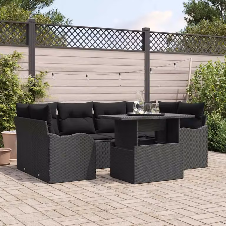 Set Divano da Giardino Moderno vidaXL in Polyrattan Nero con 7 Pezzi